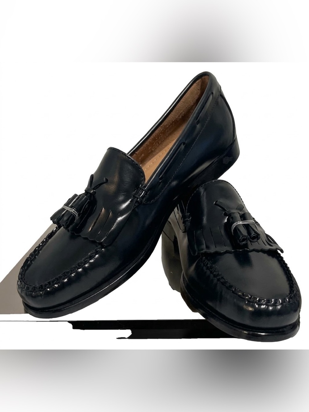 GH Bass black leather tassel loafers